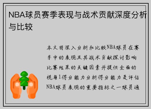 NBA球员赛季表现与战术贡献深度分析与比较